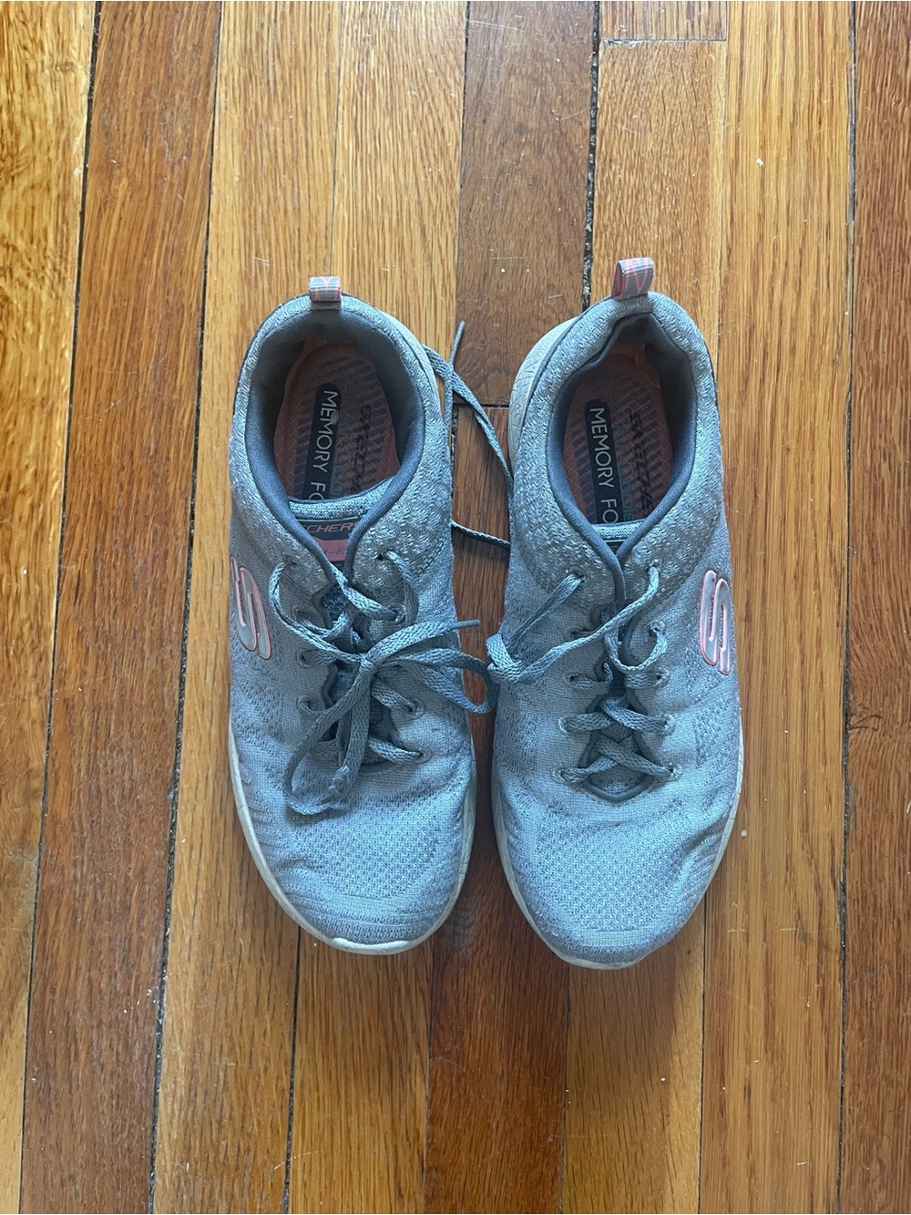 Skechers Gray and Pink Lace-Up Memory Foam Sneakers